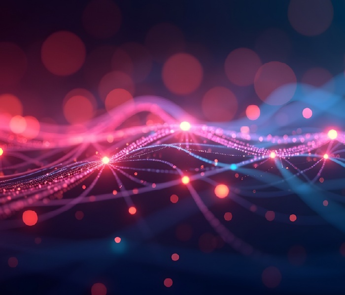 Des vagues abstraites et lumineuses de couleur rouge et bleue.