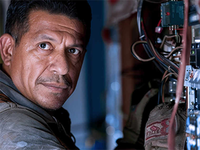 Électricien travaillant sur un panneau